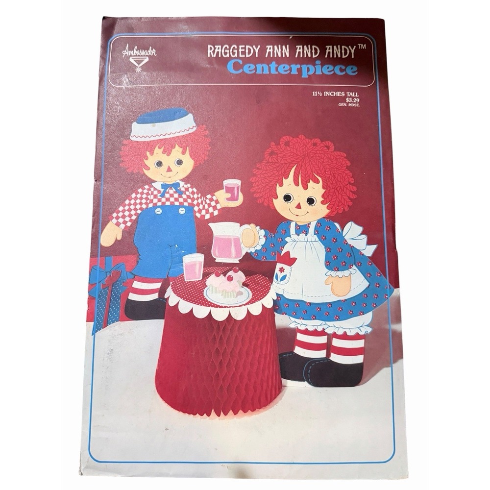 Vintage 1974Ambassador Raggedy Ann and Andy Centerpiece 11.5" Party Decoration